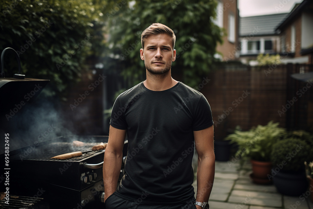 Generative ai picture of cheerful man busy at the barbecue day celebration Generative ai picture of cheerful man busy at the barbecue day celebration