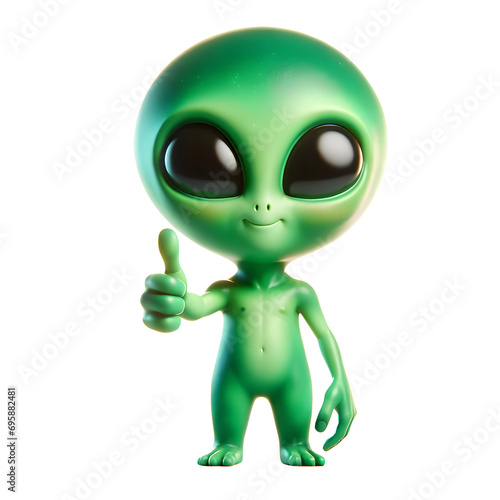 Cute adorable green alien giving a thumbs up.