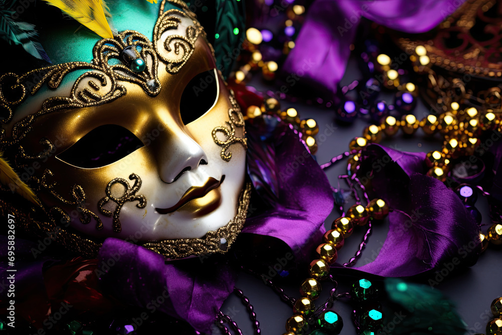 A venetian, mardi gras mask or disguise on a dark background