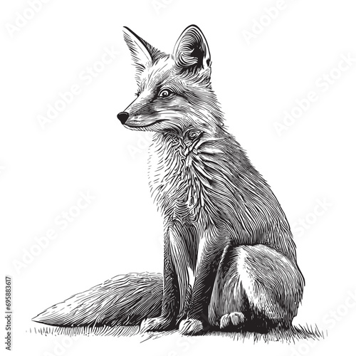Beautiful fox sitting sketch hand drawn Vector illustration Wild animals