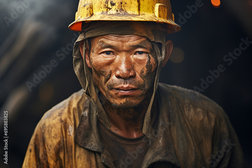 Experienced miner working hard underground extracting energy resources in an industrial environment generative AI photo