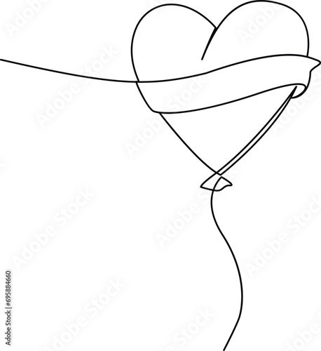 continuous line art drawing of heart beat hand drawn balloon festive balloons vector illustration