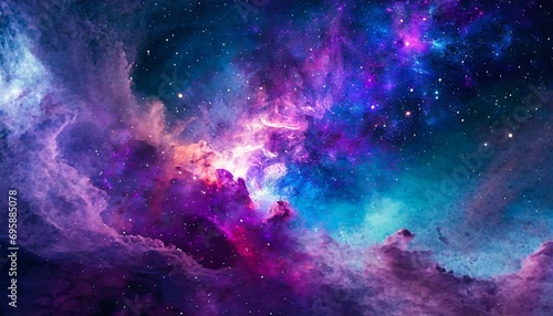colorful space galaxy cloud nebula stary night cosmos universe science astronomy supernova background wallpaper blue and purple space background created with generative ai