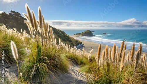golden beach vegetation and bunny tail grass at mount maunganui photo