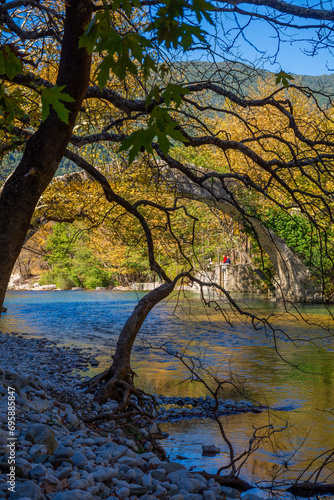 Beautiful nature of voidomatis river next to kleidonia bridge during fall season © ernestos