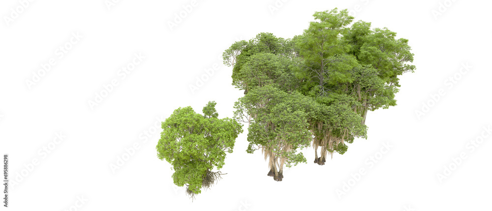 Green forest isolated on background. 3d rendering - illustration Green forest isolated on background. 3d rendering - illustration