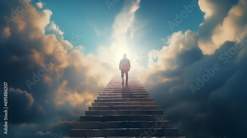 A man climbs a stairs to the sky photo
