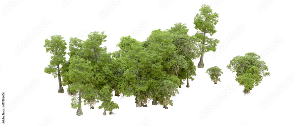 Green forest isolated on background. 3d rendering - illustration Green forest isolated on background. 3d rendering - illustration