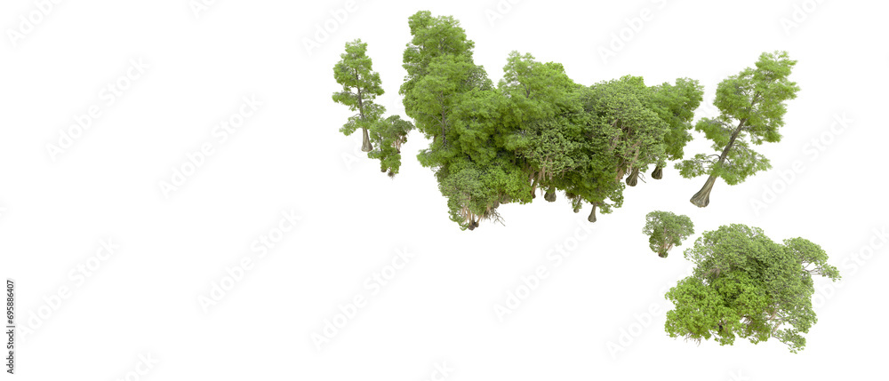 Green forest isolated on background. 3d rendering - illustration Green forest isolated on background. 3d rendering - illustration