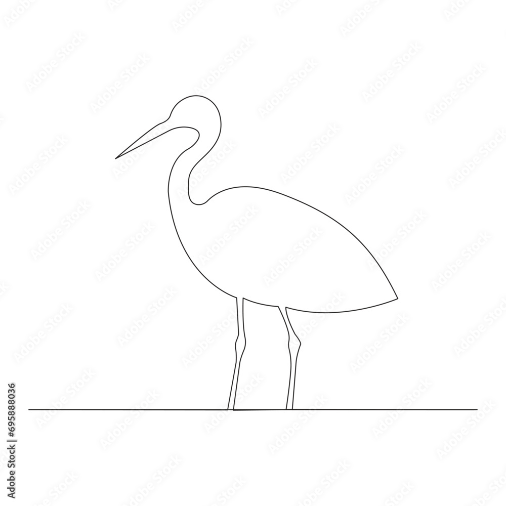 Fototapeta premium Continuous heron single line drawing icon vector outline illustration