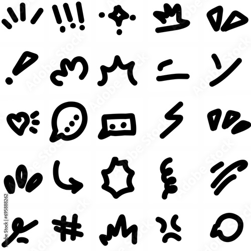 фотографія Vector set of hand-drawn cartoony expression sign doodle, curve directional arrows, emoticon effects design elements, cartoon character emotion symbols, cute decorative brush stroke lines