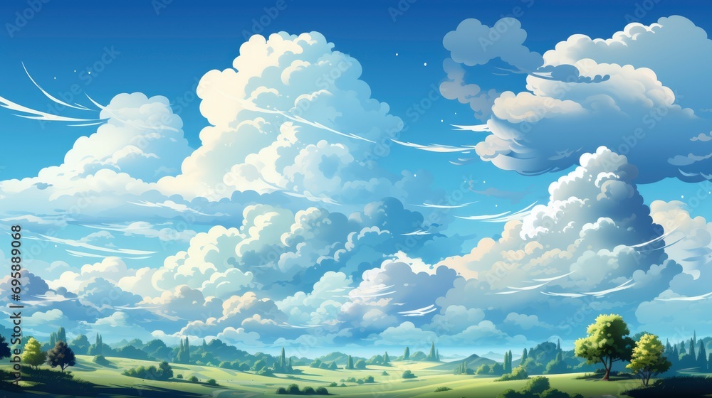 Fototapeta premium Blue Sky Background Tiny Clouds Nature, Background Banner HD, Illustrations , Cartoon style