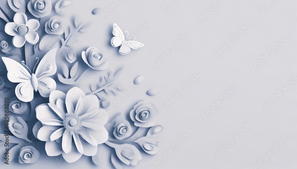 spring-themed background image feature blooming flowers, butterflies, and gentle sunlight to evoke a sense of renewal and vibrancy. there are areas designated for promotional text and the company logo spring-themed background image feature blooming flowers, butterflies, and gentle sunlight to evoke a sense of renewal and vibrancy. there are areas designated for promotional text and the company logo