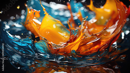 splashes of oil paint from a glass on a colored blurred background, artistic, art, creative, gouache, oil, acrylic, watercolor, strokes, stains, illustration, studio, workshop, space for text