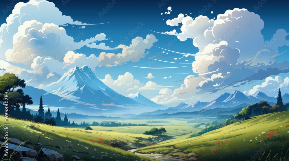 Clouds Floating Blue Sky, Background Banner HD, Illustrations , Cartoon style