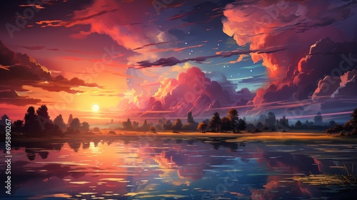 Clouds Sky Dawn Sunset Everyone Has, Background Banner HD, Illustrations , Cartoon style photo