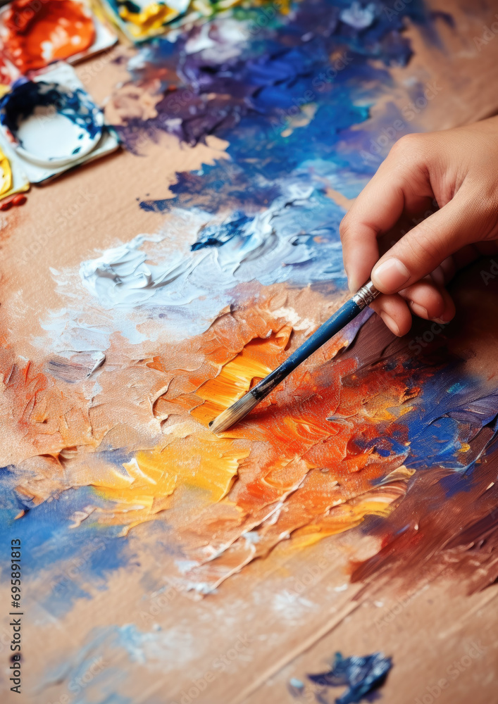 hand paints an abstract oil painting on canvas with a brush, artist, workshop, background, master class, strokes, stains, creativity, illustration, drawing, hobby, bright colors hand paints an abstract oil painting on canvas with a brush, artist, workshop, background, master class, strokes, stains, creativity, illustration, drawing, hobby, bright colors