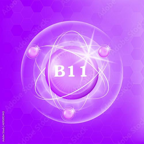 Vitamin B11 icon structure purple substance of butterfly pea. Medicine health symbol of thiamine. Drug business concept. Vector Illustration. 3D. Complex with chemical formula. Personal care, beauty.

