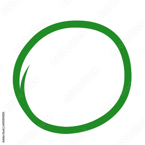 Green circle draw pen. Highlight hand drawn circle isolated on white background. Handwritten green circle. For markers, pencils, logos and text checks. Vector illustration