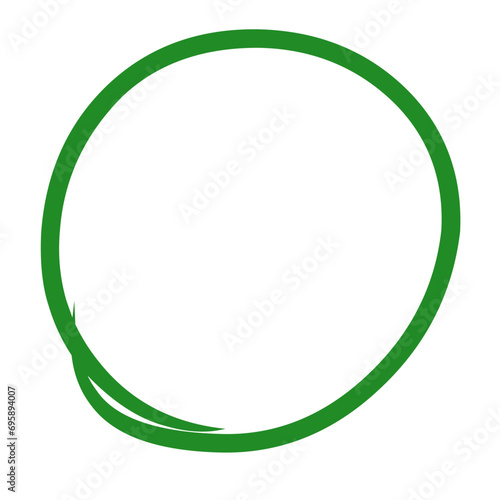 Green circle draw pen. Highlight hand drawn circle isolated on white background. Handwritten green circle. For markers, pencils, logos and text checks. Vector illustration