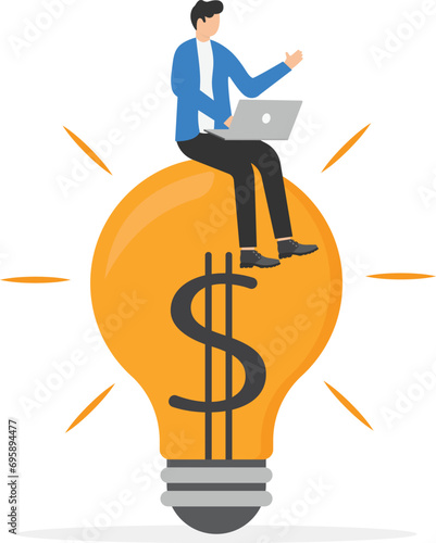 Enlighten money idea, investment and savings with high profit, business idea to make money or profit, innovation or creativity concept,

