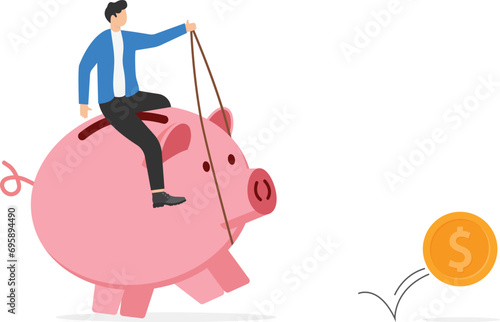Best investment, money working for you or mutual fund return, savings or wealth management, searching for yield concept, businessman investor walking savings piggy bank hunting for dollar money return