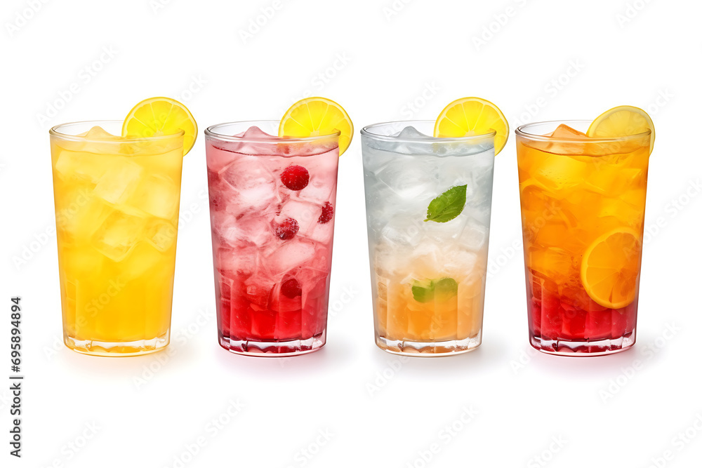 A set of different fruit drinks isolated on a white background. A set of different fruit drinks isolated on a white background.