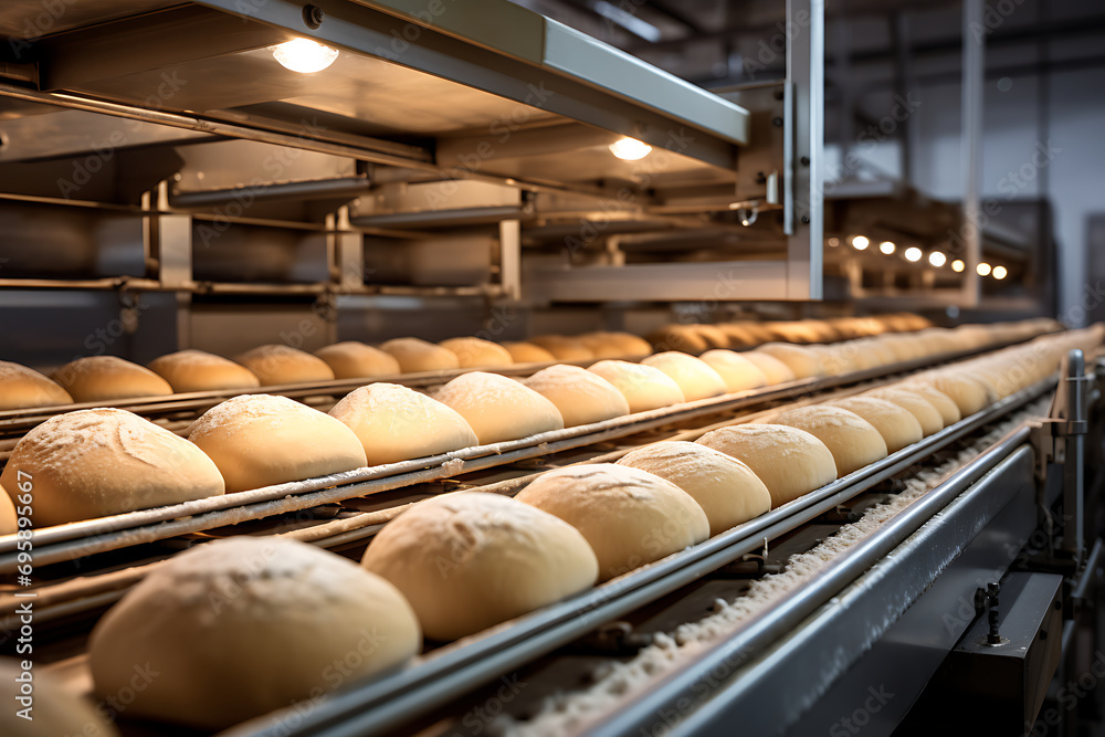 conveyor bread production line at a factory