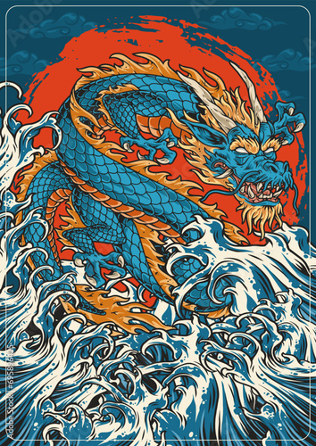 Chinese river dragon sticker colorful
