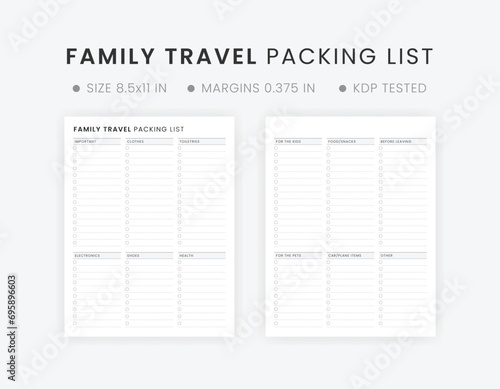 Printable Family Travel Packing List Template For the Kids