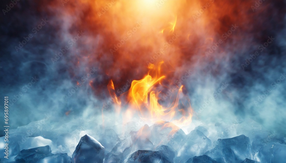 fire and ice background with fog and godray 3d illustration