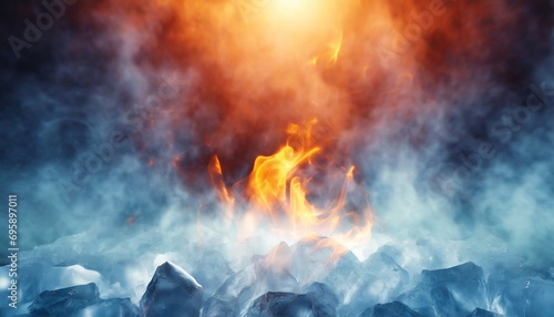 fire and ice background with fog and godray 3d illustration photo