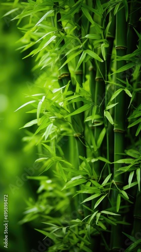 A close up of a bamboo plant with green leaves.