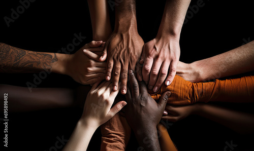 Hands showing unity. One for all, all for one. photo