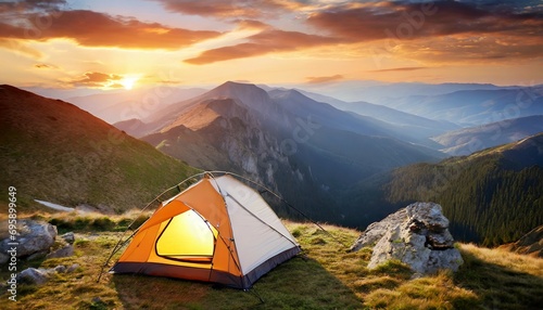 camping tent high in the mountains at sunset © Jayla