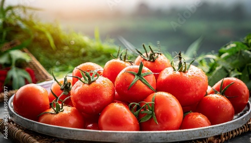 delicious red tomatoes in summer tray market agriculture farm full of organic fresh tomatoes it can be used as background