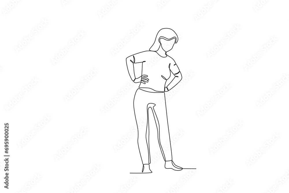 One continuous line drawing of A woman exercising at home. Hospital health care concept single line draw design vector illustration
