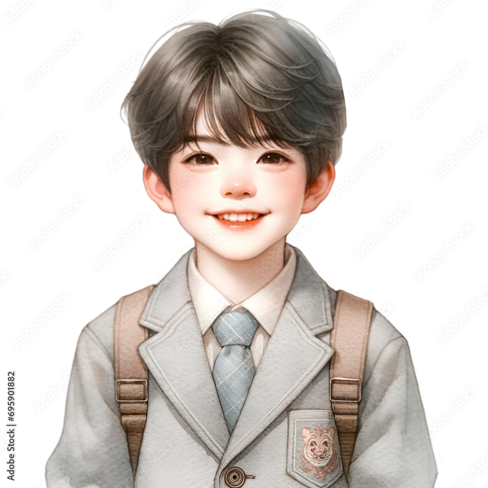 Watercolor illustration of a cute boy student in a school uniform. Watercolor illustration of a cute boy student in a school uniform.