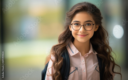 indian cute schoolgirl wearing eyeglasses photo