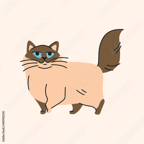 The cat is standing color element. Cartoon cute animal.