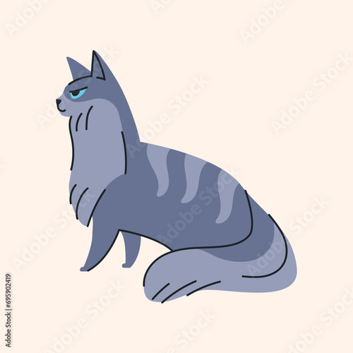 The cat is standing color element. Cartoon cute animal.