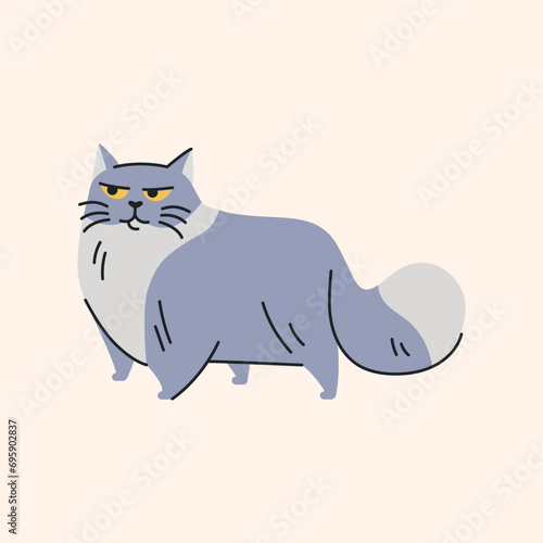 The cat is standing color element. Cartoon cute animal.