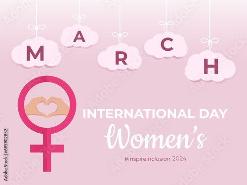  International Women's Day.The 2024 #inspire inclusion campaign for gender equality .Template for postcards, banners, posters, flyers, vector illustration in a flat style..
