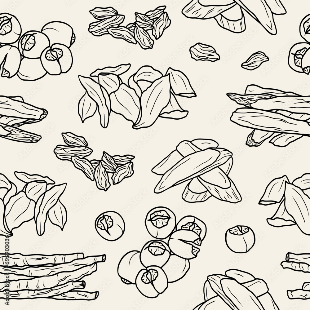 Line art Chinese herbs seamless pattern Line art Chinese herbs seamless pattern