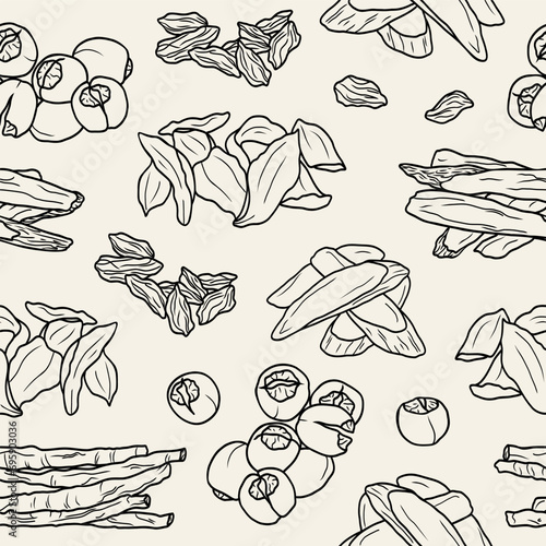 Line art Chinese herbs seamless pattern photo