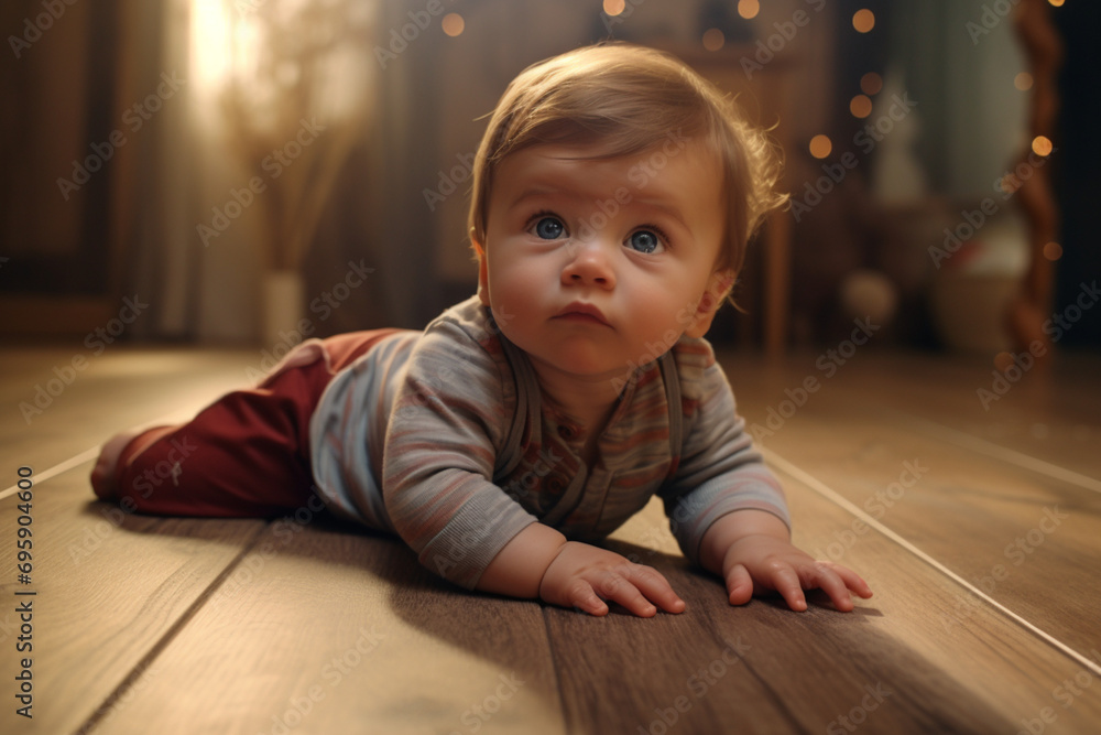 Naklejka premium A baby laying on the floor