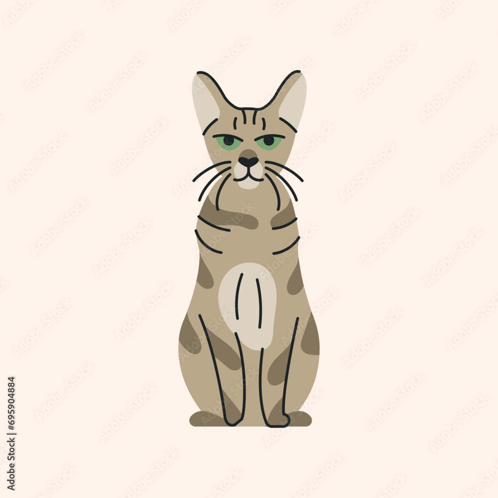 Obraz premium Savannah cat sitting color element. Cartoon cute animal.