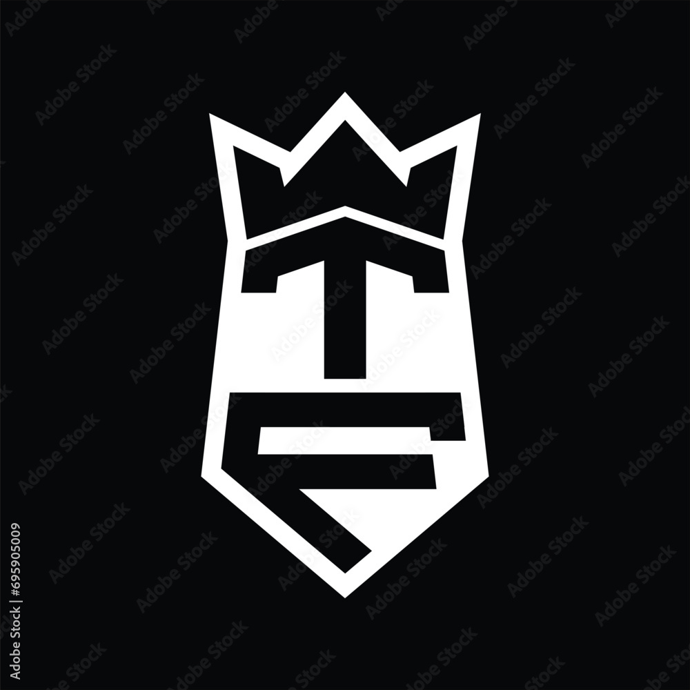 TF Letter Logo monogram hexagon shield shape up and down with crown isolated style design TF Letter Logo monogram hexagon shield shape up and down with crown isolated style design