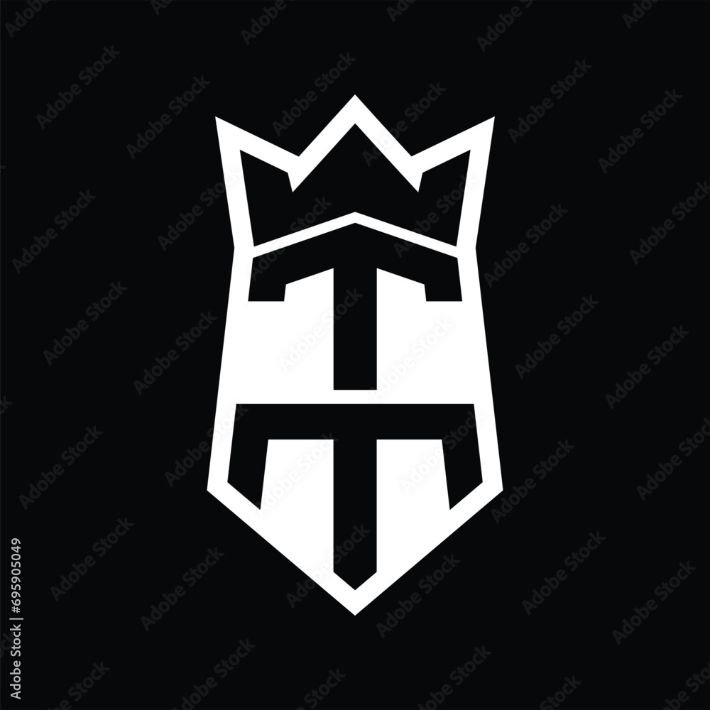 TM Letter Logo monogram hexagon shield shape up and down with crown isolated style design TM Letter Logo monogram hexagon shield shape up and down with crown isolated style design