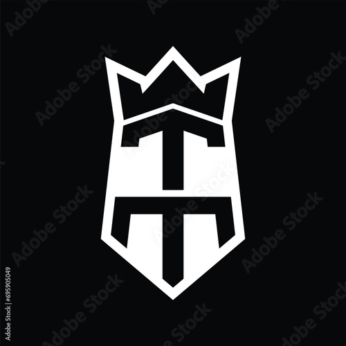 TM Letter Logo monogram hexagon shield shape up and down with crown isolated style design